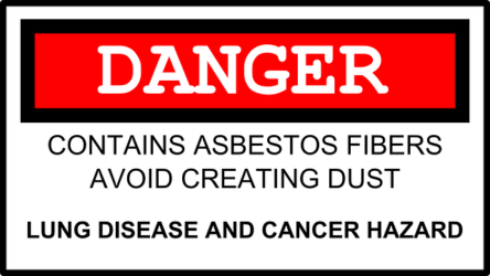 Image of a sign warning of asbestos fiber danger, symbolizing the common question: What is direct asbestos exposure? and how the mesothelioma lawyers at Nemeroff Law Firm can answer that question and protect the rights of those afflicted with diseases caused by asbestos exposure.