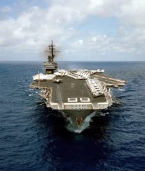 Color image of the USS America, (CV-66, CVA-66), representing those worked or served on the USS America and asbestos exposure, either directly or secondhand, and how the mesothelioma attorneys at Nemeroff Law Firm can help anyone who suffers from an asbestos-related disease protect his or her legal rights.