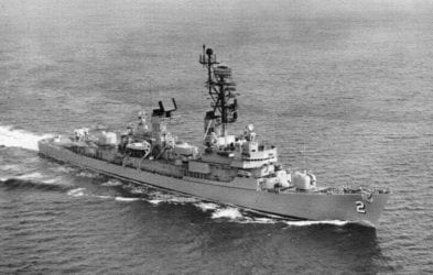 Image of the USS Charles F. Adams, representing the people who developed mesothelioma from the USS Charles F. Adams service or construction and how the experienced mesothelioma attorneys at Nemeroff Law Firm are ready to fight for compensation for these victims of asbestos exposure.