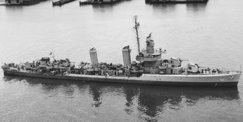 Image of the USS Benson (DD-421) underway, representing those who may have mesothelioma due to exposure to asbestos on the USS Benson and how the mesothelioma lawyers at Nemeroff Law Firm can help protect their legal rights.