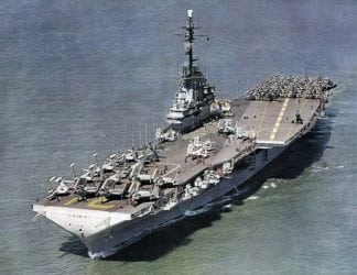 Image of the USS Bon Homme Richard (CVA-31), representing those who served or worked on the ship, how asbestos on the USS Bon Homme Richard may be affecting them even decades later, and how the mesothelioma lawyers at Nemeroff Law Firm help protect the rights of such victims nationwide.